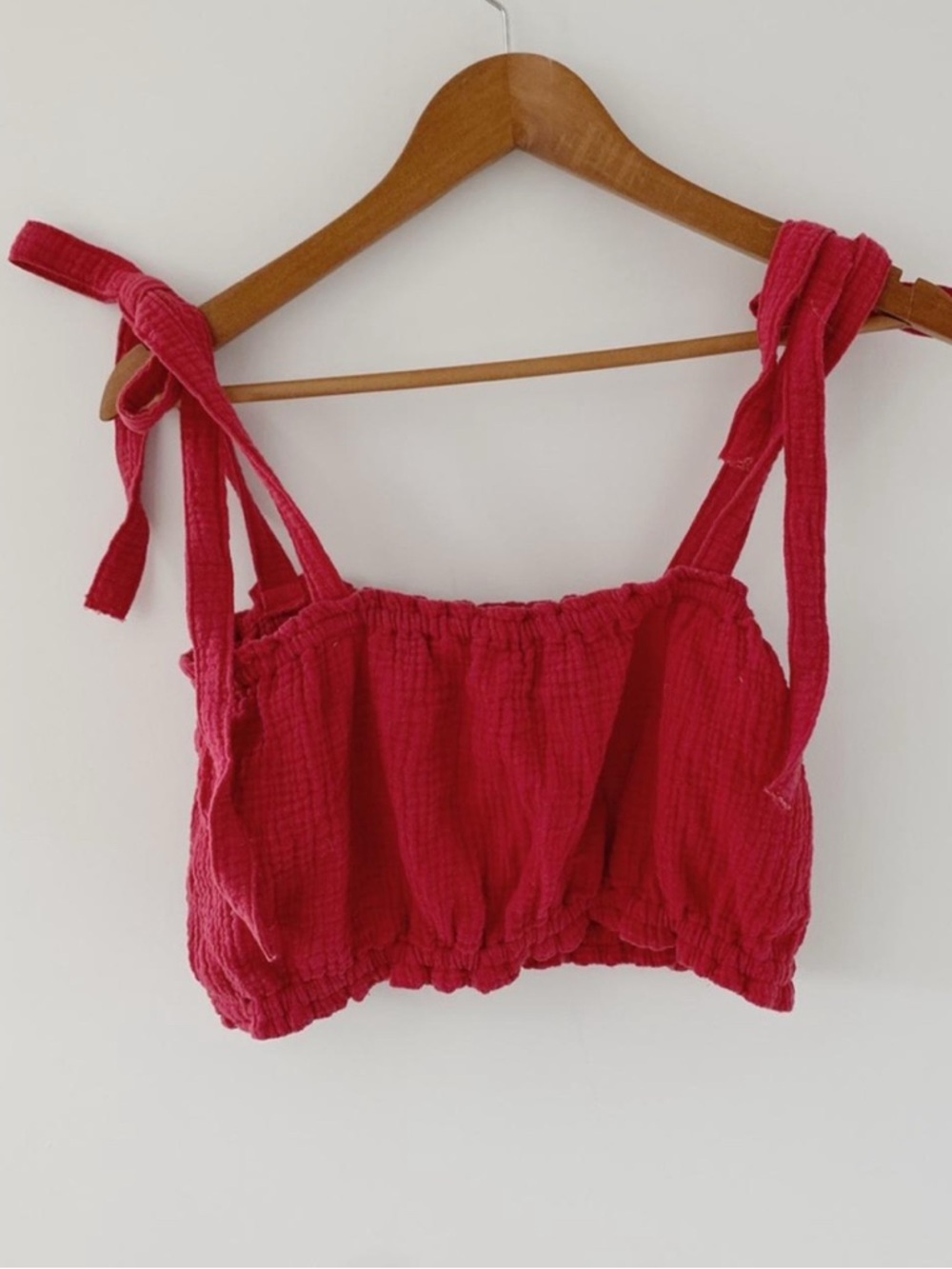 Bees & Bones Red Cotton Tie-Strap Crop Top